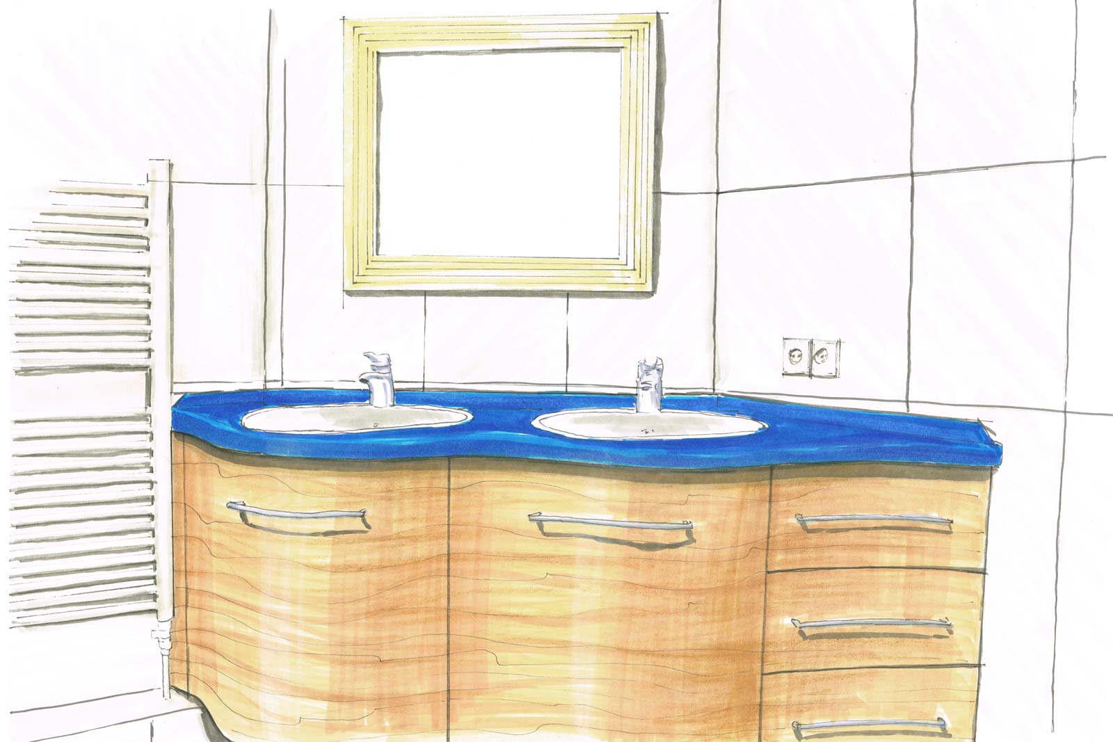 Colorierte Skizze Badezimmerschrank